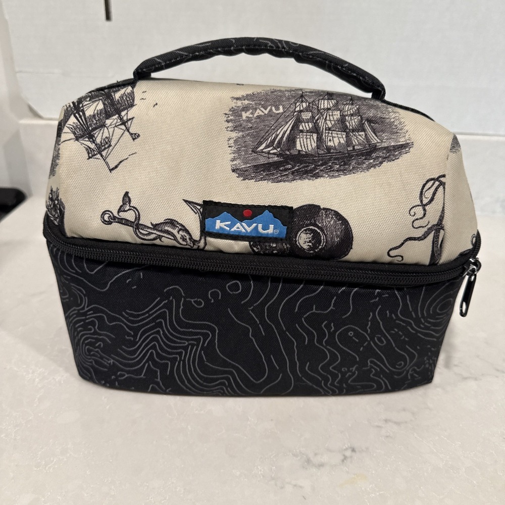 Kavu Busy Livin' Lunch Box NAUTICAL THEME SHIPS FISH SEA LIFE